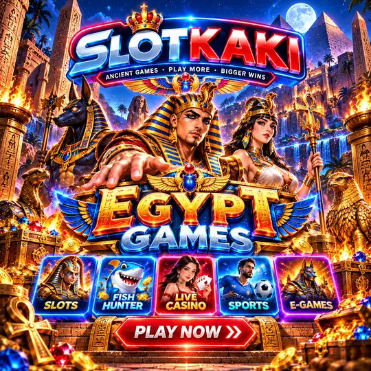 SLOTKAKI ancient Egypt theme – banner neon blue: pyramids and a pharaoh